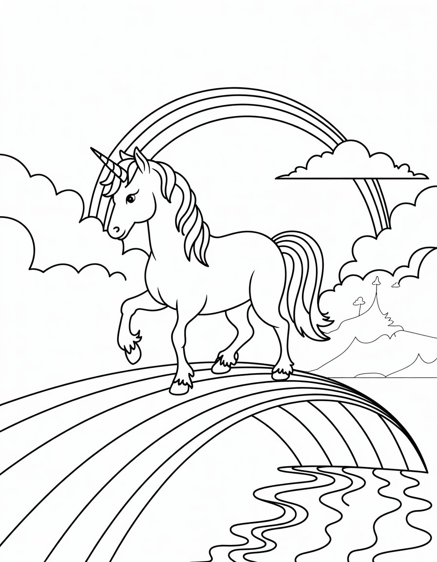 Unicorn Crossing a Rainbow Bridge